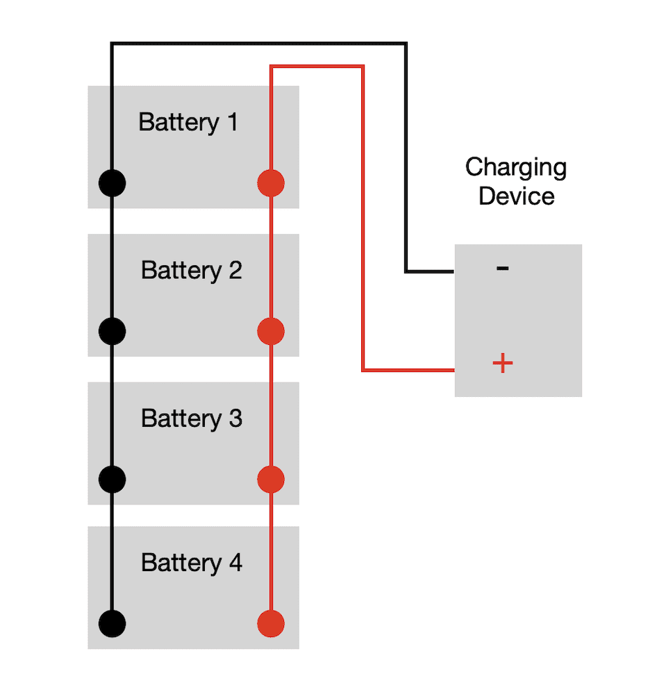 How to connect batteries in parallel. 4 batteries connected in an unbalanced system.