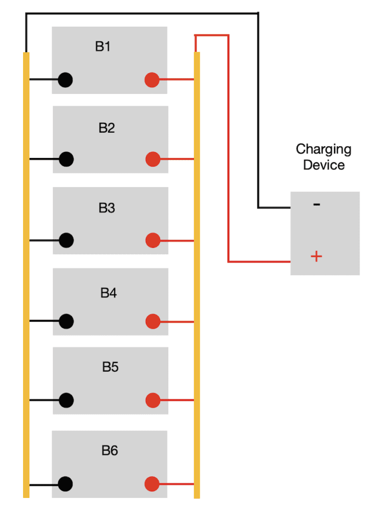 How to connect batteries in parallel. 4 batteries in a perfectly balanced system, using busbars and short cables.