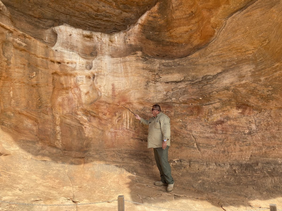 Rock art and stencils at Mutawintji National Park NSW.