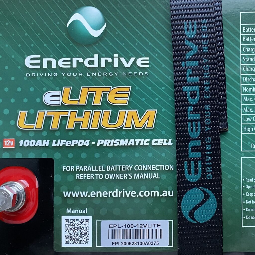 The top of an Enerdrive eLite 100Ah Lithium battery.