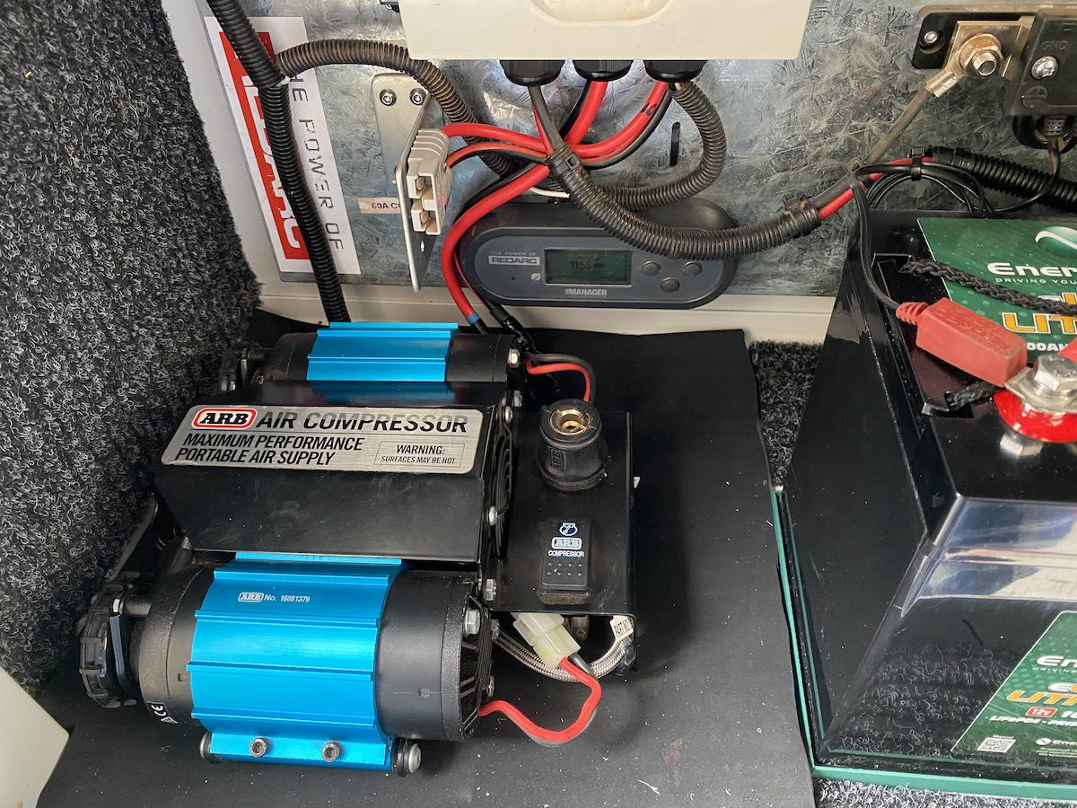 Twin ARB air compressor mounted permanently as an on-board compressor.