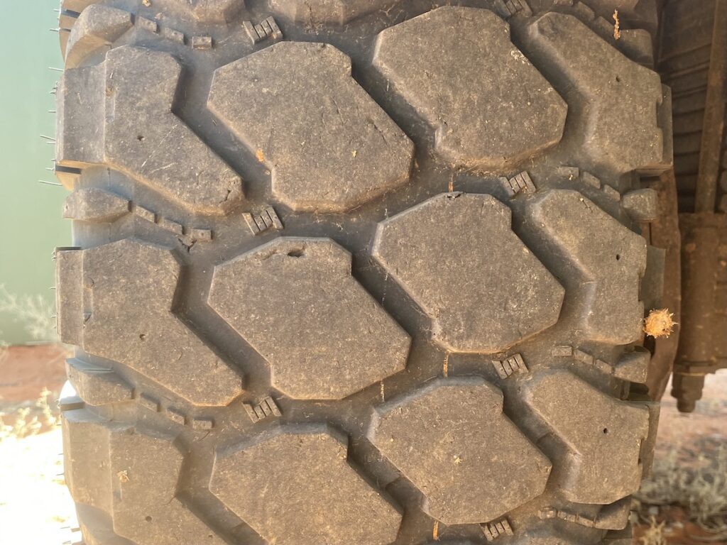 Founders rear right tyre showing wear after 20,000km.