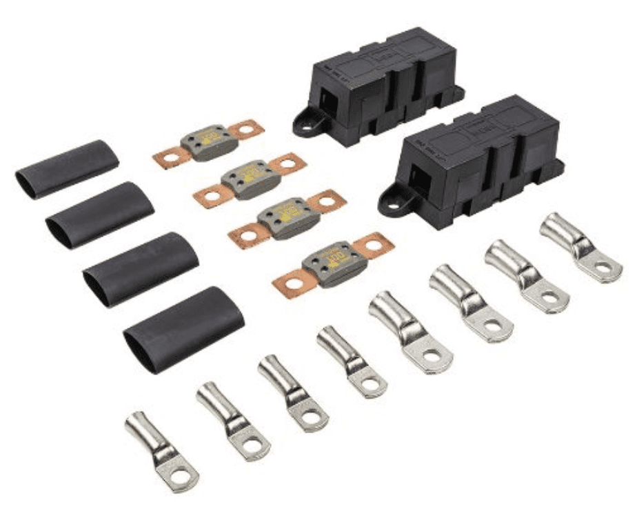 A REDARC fuse kit with fuses, terminals, heat shrink, and fuse holders. Select the right kit once you know the correct inverter fuse size.