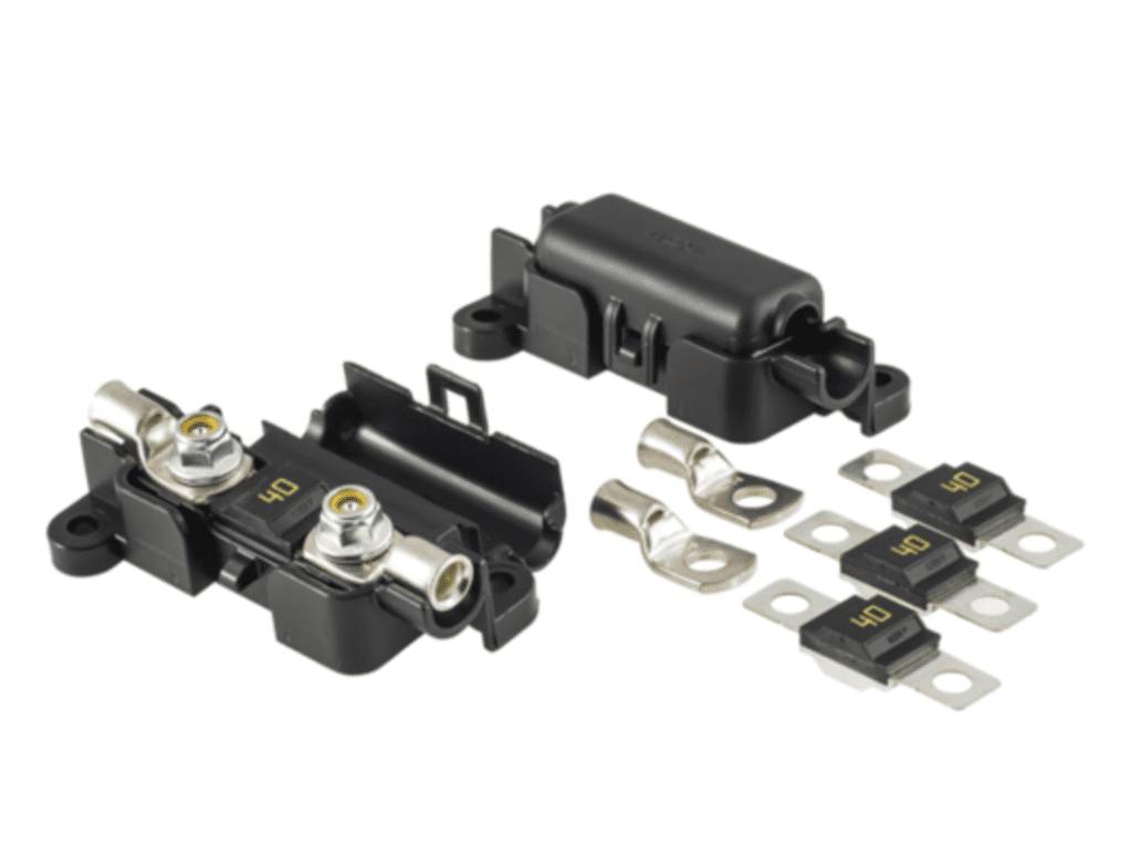 A REDARC midi fuse kit with holders, fuses, and terminals. Select the right kit once you know the correct inverter fuse size.