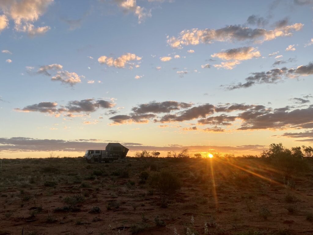 Camping at sunset on Cordillo Downs Road, Innamincka Regional Reserve.