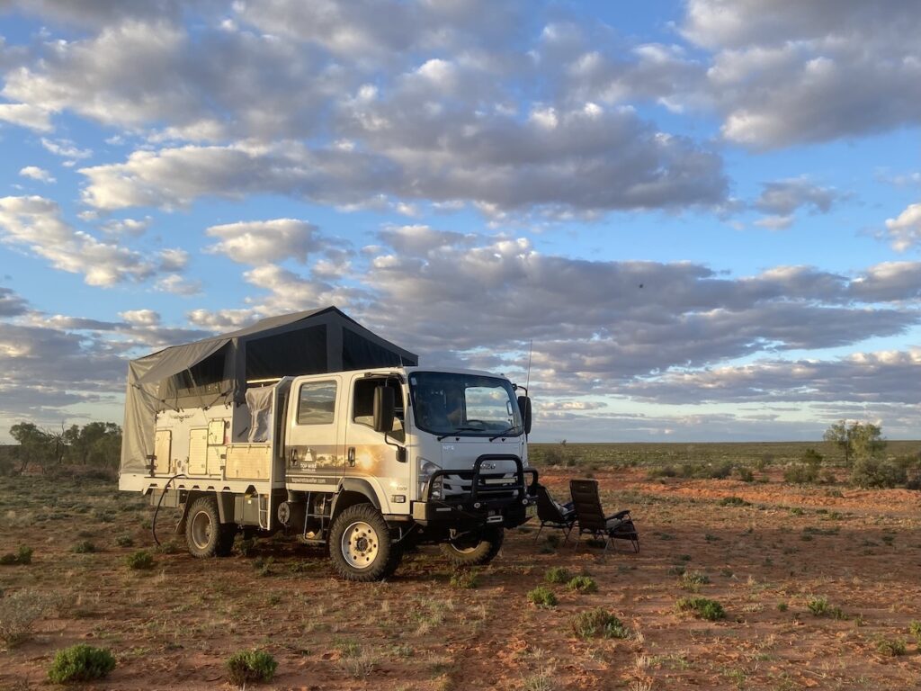 4x4 Isuzu Truck camped near Cordillo Downs Road, South Australia.