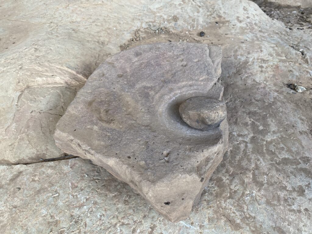 A grinding stone at Jenemoom Walk Wet season shelter, Keep River National Park.