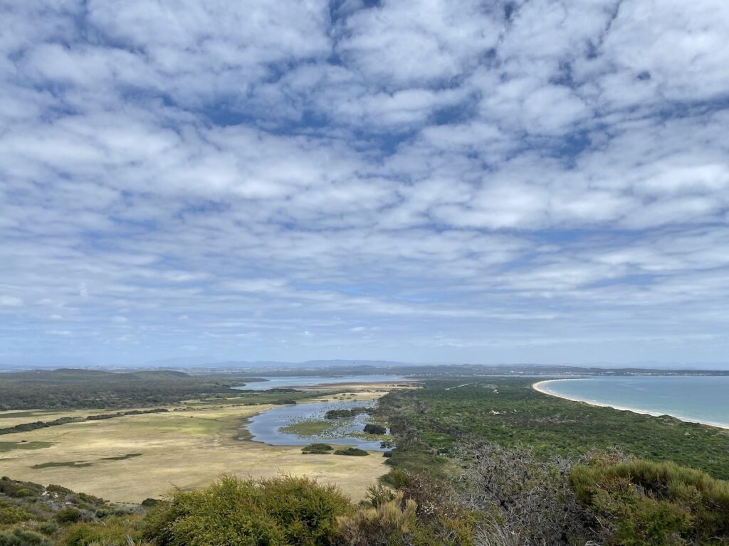 View of Springlawn plain, Springlawn Lagoon, Bakers Beach, and Port Sorell from Archers Knob, Narawntapu National Park Tasmania.